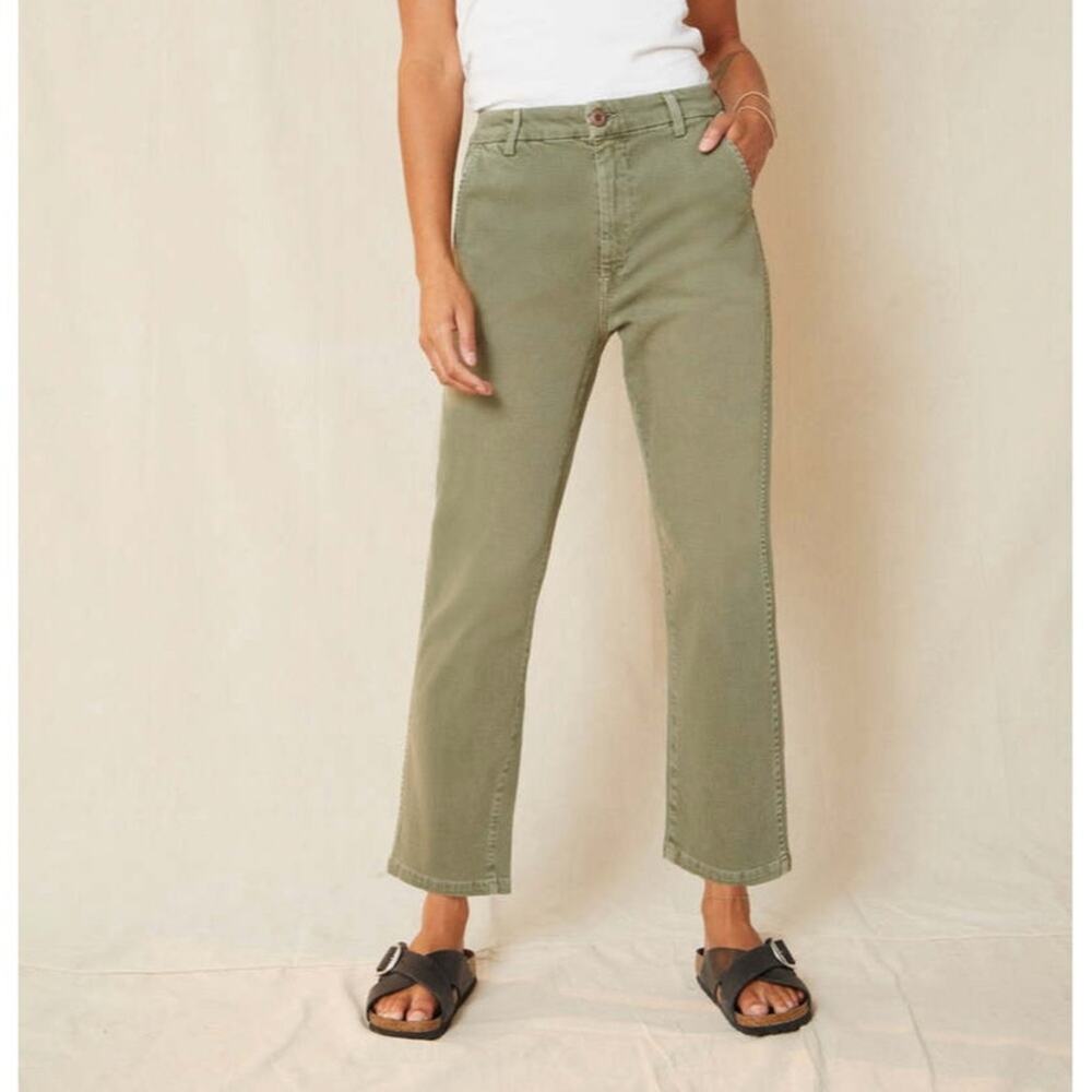 AMO Denim Cropped Straight Leg Easy Trouser in Surplus Green Size 28 Gently Used